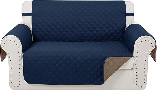 Reversible 45" Small Loveseat Sofa Covers, Navy/Camel | Loveseat Covers for Dogs Water Repellent, Friendly Furniture Protector with Elastic Straps for Living Room by LuxshareHome