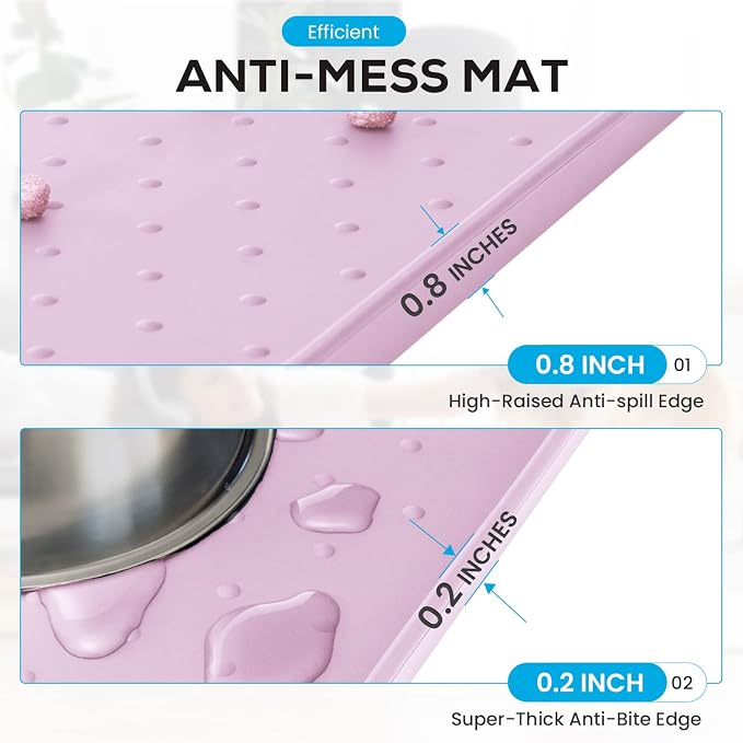 Dog Food Mat - 32” x 19” Pet Feeding Mat with Residue Collection Pocket - Large Silicone Dog Mat for Food and Water - Waterproof Dog and Cat Bowl Mat, High Edges to Prevent Spills, Light Pink - Image 4