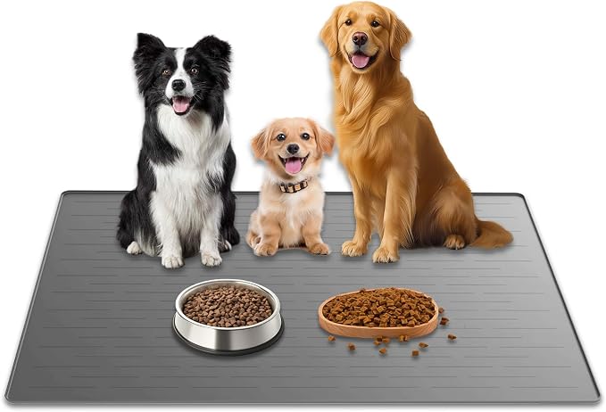 40"x30" XXL Silicone Dog Feeding Mat, 1.5MM Extra Thick Dog Bowl Mat for Food and Water, Large Non-Slip Placemat with High Edges for Dogs Bowls, Easy to Clean, Light Gray by WelcometoULTIBE