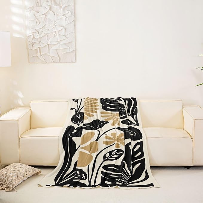 Erosebridal Black Tan Flower Sofa Cover Minimalist Floral Couch Cover Vintage Wildflower Sofa Slipcover for Couches and Sofas Modern Neutral Botanical Washable Non Slip Sofa Protector, 71" X 134" - Image 6