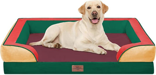 Comfort Expression Orthopedic Dog Bed for Extra Large Dogs with Bolster | Waterproof Dog Couch Bed with Washable Cover & Non-Slip Bottom, Supportive Egg Crate Foam XL Pet Bed, 42x30 Inch by ComfortExpression