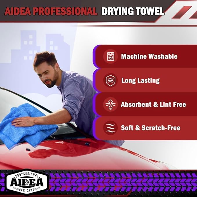 AIDEA Microfiber Towels for Cars-4PK, Large Professional Car Drying Towel, Scratch-Free & Absorbent Drying Towel for Cars, SUVs, RVs, Trucks, and Boats, 24inx 31in, Blue - Image 4