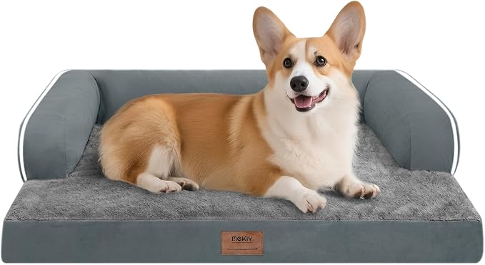 MEKIY Orthopedic Waterproof Dog Bed Pet Couch with Bolster for Medium Dogs | Pillow Support for Neck Relief, Egg Crate Foam, Waterproof Liner, Anti-Slip Bottom, Machine Washable Cover, 30 x 22 Inch by Mekiy
