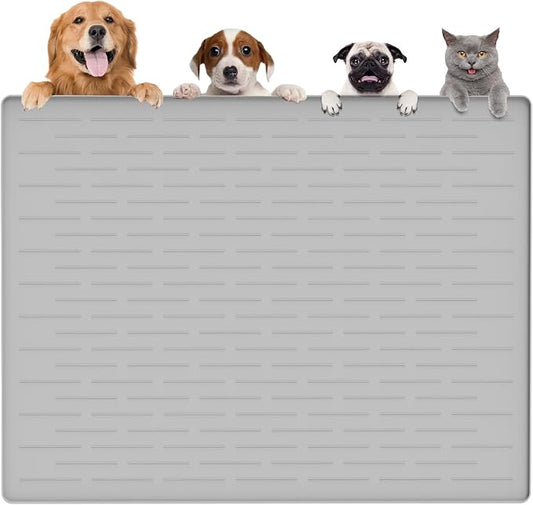 Largest Dog Food Mat, 48"x32" Silicone Dog and Cat Mat for Food and Water Bowls, Thinken Waterproof Non-Slip XXXL Pet Feeding Mat for Floors (Grayish White) by Goldleaf