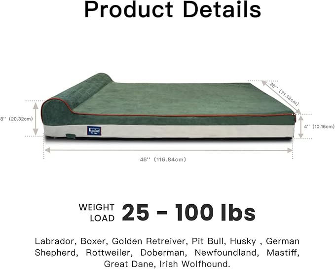 Laifug Orthopedic Dog Beds for Large Dogs,4.5" Memory Foam Dog Beds,Durable Water Proof Liner Removable and Washable, Nonskid Bottom, Dark Green 46"x28"x4.5" - Image 2