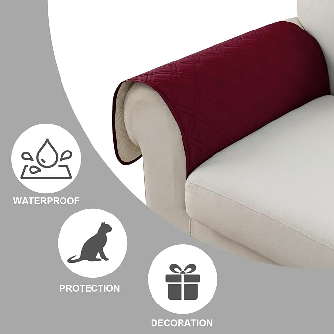 Genina Sofa Armrest Cover, Anti-Slip Armchair Slipcovers for Dogs Cats Pet, Water Resistant Couch Arm Cover for Backrest Recliner Loveseat, L Shaped Sofa, 23.6 x 27.5 Inches（2 Pieces） - Image 4