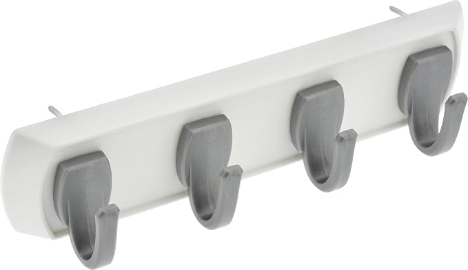 HIGH & MIGHTY 515305 Key Rail Organizer Hook Rail, Easy Tool-Free Dry Wall Installation, Holds up to 5lbs, Small, White & Silver by Hillman