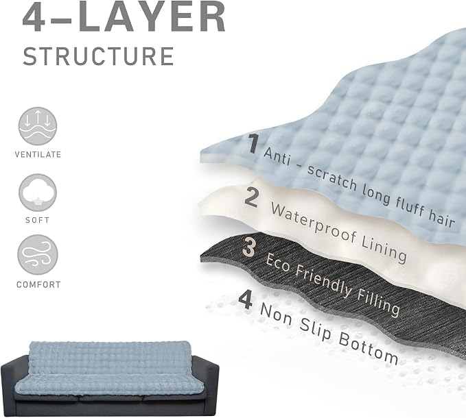 Waterproof Dog Bed Cover, Dog Pad Soft Plush Pet Blanket with Anti-Slip Back for Bed Couch Sofa, Furniture Protector for Small, Medium and Large Dogs and Cats (Light Gray-Bubble, 68"x82") - Image 6