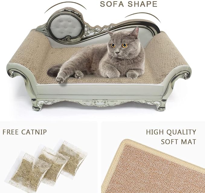 SONGWAY Cat Scratcher Sofa Bed - Corrugated Cardboard Scratching Pad, Luxury Cat Lounge Bed, Furniture Protecter with Textured Scratcher Mat - Image 4