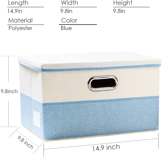 PRANDOM Collapsible Storage Bin with Lid [3-Pack] Fabric Foldable Storage Box Organizer Container Basket Cube with Cover for Home Bedroom Closet Office Nursery Blue&Cream(14.9x9.8x9.8) - Image 4