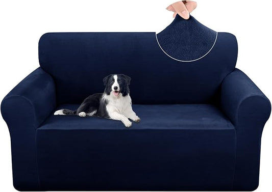 U-NICE HOME Velvet Loveseat Sofa Covers Stretch Couch Cover Furniture Protector Sofa Slipcover for Dogs (Medium, Navy) by U-NICEHOME