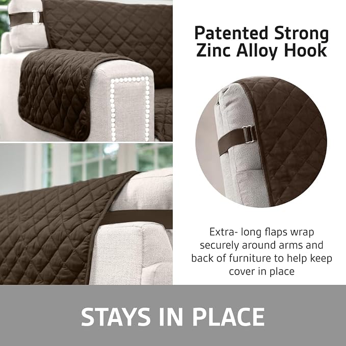 Sofa Shield 100% Waterproof Couch Cover with Patented Straps, Slip & Stain Resistant Furniture Protector, Machine Washable Sofa Slipcover for Dogs Cats Pets Kids, 28 inch Seat, Large Recliner, Brown - Image 5