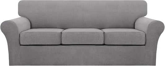Turquoize 4 Piece Sofa Covers for 3 Cushion Couch Sofa Slipcover Soft Couch Cover for Dogs Washable Furniture Cover with 3 Individual Large Cushion Covers Feature Fabric (Large Sofa, Dove) by Turquoize