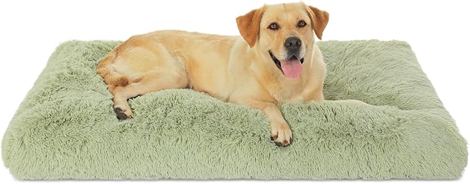 Bedfolks Waterproof Crate Bed, Plush Dog Kennel Pad with Removable Cover, Faux Fur, Washable, 41"x27", Sage Green by Bedfolks