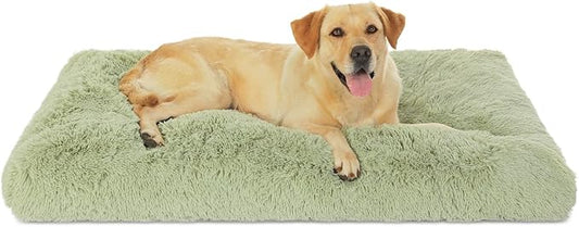 Bedfolks Waterproof Crate Bed, Plush Dog Kennel Pad with Removable Cover, Faux Fur, Washable, 41"x27", Sage Green by Bedfolks
