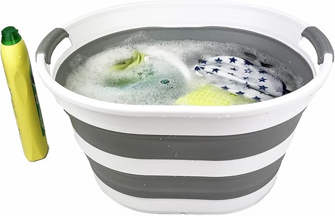 SAMMART Collapsible Plastic Oval Laundry Basket 23L (6 Gallons) -Foldable Storage Container/Organizer - Portable Washing Tub - Space Saving Hamper for Laundry, Camping & Home (White/Grey) - Image 6