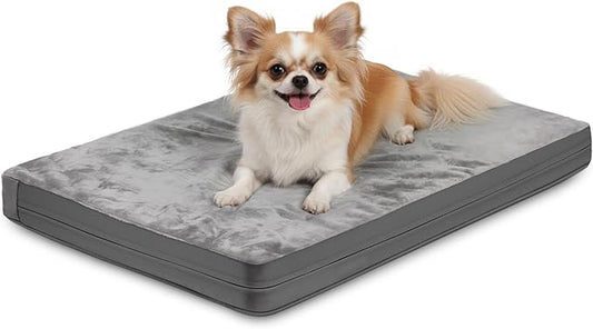 Waterproof Small Dog Bed Crate Pad 24", Washable Puppy Bed Orthopedic Gray | Outdoor Pet Bed Foam, Reversible Durable Faux Leather & Flannel, Removable Cover, Cat Mat, Anti-Slip Kennel Pad 23"x17" by Loveforfurrykids