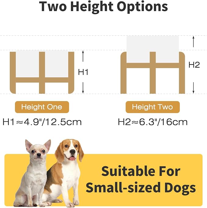 Elevated Ceramic Dog Bowl Set, Anti-Skid Bamboo Stand, White, 6.1 inch | Food and Water Bowls with Fixed Non-Slip Rubber Ring, Microwave Safe, Easy to Clean, 3.5 Cup per Bowl, for Small Breed Dogs - Image 4