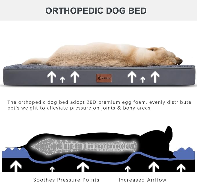 Waterproof Extra Large Size Dog Crate Bed Orthopedic 47x29 Grey | Removable Washable Cover, Egg Crate Foam, Soft Plush Flat Pet Mat, Non-Slip Bottom, Fits Extra Large Dogs Up to 120 lbs - Image 2