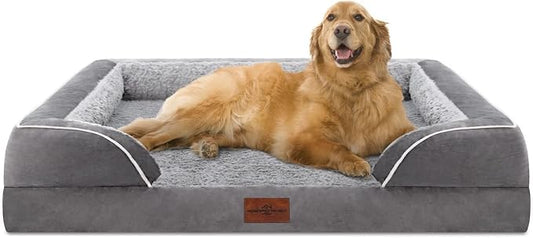 Comfort Expression Orthopedic Dog Bed for Extra Large Dogs with Bolster | Waterproof Dog Couch Bed with Washable Cover & Non-Slip Bottom, Supportive Egg Crate Foam XL Pet Bed, 42x30 Inch by ComfortExpression