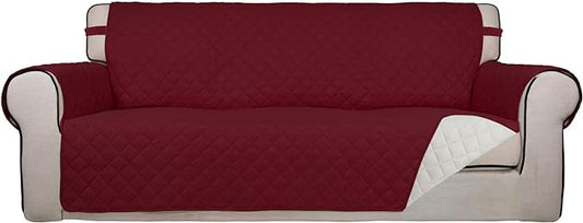 PureFit Reversible Quilted Sofa Cover Dog Couch Covers for Sofa, 66 in | Red/Ivory, Water Resistant Couch Protector, Washable Pet Couch Cover with Non Slip and Elastic Straps For Kids by PureFit