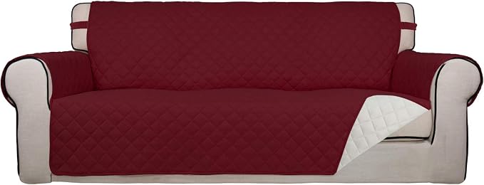 PureFit Reversible Quilted Couch Covers for Dogs Oversized Sofa Cover 78” | Red/Ivory, Water Resistant Couch Protector, Washable Pet Couch Cover with Non Slip and Elastic Straps For Kids by PureFit