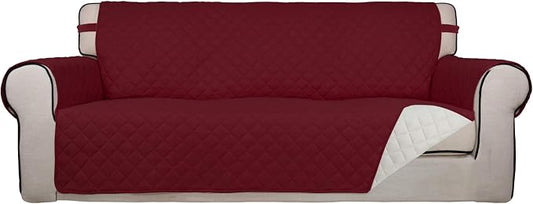 PureFit Reversible Quilted Couch Covers for Dogs Oversized Sofa Cover 78” | Red/Ivory, Water Resistant Couch Protector, Washable Pet Couch Cover with Non Slip and Elastic Straps For Kids by PureFit