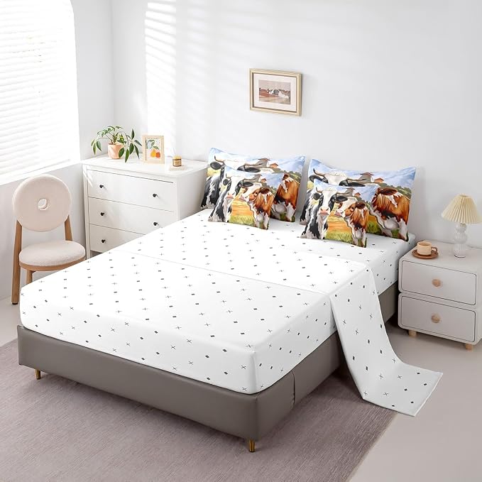 Erosebridal 7-Piece Cow Comforter Set King Size, Milk Cow Bull Bed in a Bag Bedroom Comforter with Animal Sheets (1 Comforter, 1 Flat Sheet 1 Fitted Sheet 2 Pillowcases and 2 Pillow Shams) - Image 4