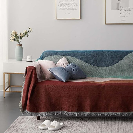 Reversible Knitted Patchwork Color Couch Cover Woven Decor Blanket Sofa Covers for Living Room Knit Futon Covers Sofa Slipcovers for Pets Couch Protector for Dogs Boho Furniture Covers, 71"X 118" by ROOMLIFE