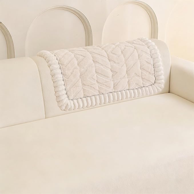 STACYPIK Arm Headrest Cover Washable, Modern Beige Couch Cover for Dogs, Thick Fuzzy Sofa Cover Plush Armchair Arm Rest Slipcovers Couch Protector for Pets, Non Slip Dog Mat Sofa Slipcover-35.4X35.4IN - Image 2