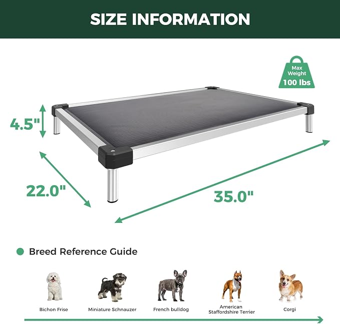 FXW TitanNest Chew-Proof Elevated Dog Bed, Raised Cot for Indoor/Outdoor/Camping Use, Durable & Washable Padded Pet Bed for Small Dogs, 35.0" L x 22.0" W x 4.5" H, Gray - Image 7