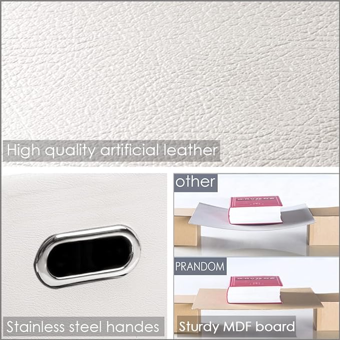 PRANDOM Foldable Storage Bins with Lids [5-Pack] Leather Fabric Collapsible Storage Boxes Organizer Containers Baskets Cube with Cover for Bedroom Closet Office Nursery White (14.9x10.8x10) - Image 3