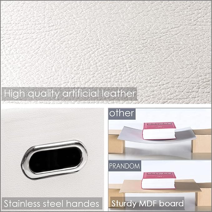 PRANDOM Collapsible Storage Bins with Lids [3-Pack] Leather Fabric Foldable Storage Boxes Organizer Containers Baskets Cube with Cover for Bedroom Closet Office Nursery White (14.9x10.8x10) - Image 3