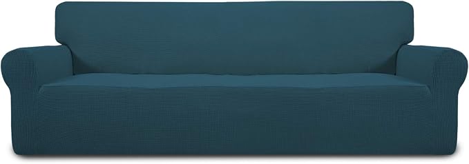 Easy-Going Stretch 4 Seater Sofa Slipcover 1-Piece Sofa Cover Furniture Protector Couch Soft with Elastic Bottom for Kids, Polyester Spandex Jacquard Fabric Small Checks Deep Teal | 1-Piece Extra X-large Sofa Cover Furniture Protector Couch Soft with B... by Easy-Going