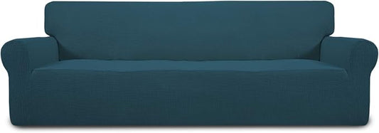 Easy-Going Stretch 4 Seater Sofa Slipcover 1-Piece Sofa Cover Furniture Protector Couch Soft with Elastic Bottom for Kids, Polyester Spandex Jacquard Fabric Small Checks Deep Teal | 1-Piece Extra X-large Sofa Cover Furniture Protector Couch Soft with B... by Easy-Going