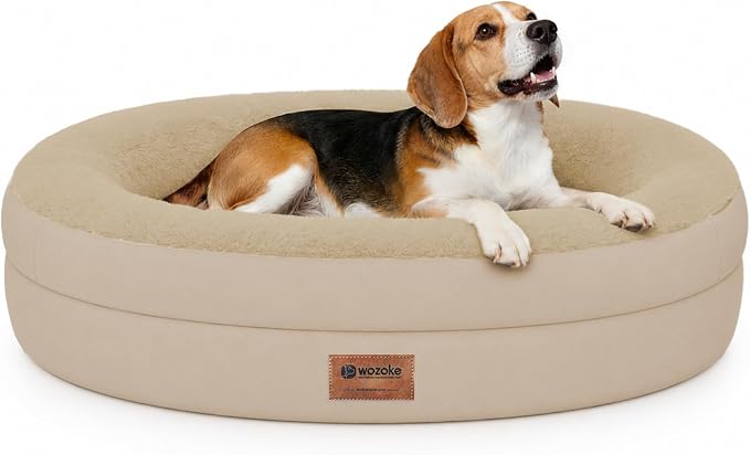 Waterproof Orthopedic Dog Bed for Medium Dogs, Light Brown | Supportive Crate Foam Relieves Joint Pressure, 360°Bolsters, Waterproof Inner,Washable Cover, Non-slip Bottom by Wozoke