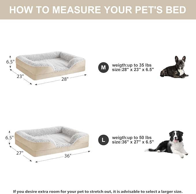 LEXTRO Orthopedic Dog Beds for Large Dogs, Comfy Washable Dog Couch Bed | 42x30 Inch Extra Large Dog Bed for Senior Dogs, Waterproof Lining, Big Dog Bed with Removable Cover and Anti-Slip Bottom - Image 5
