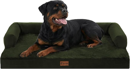 Orthopedic Dog Bed for Extra Large Dogs, 48x30in, Olive Green | Orthopedic Foam Relieves Joint Pressure, Bolsters Supports Head And Neck, Washable Cover, Non-Slip Bottom by CasaPaw