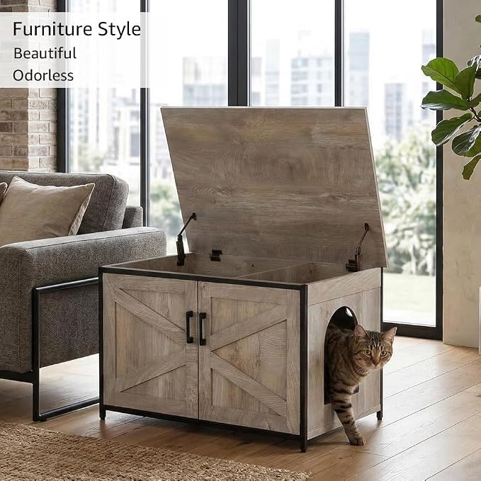 unipaws Top Opening Cat Litter Box Enclosure Furniture, Flip Top Design | XL Extra Large Cat Box, Friendly to Elderly People, High Jumbo Automatic Litter Box Cover Hidden for Large Cat - Image 3