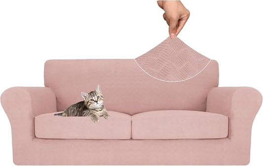 MAXIJIN 3 Piece Couch Covers for 2 Cushion Couch Sofa Cover, Stretch Loveseat Sofa Slipcovers for Sofas with 2 Large Cushions, Thick Dogs Pet Furniture Covers (71"-91", Dusty Pink) by MAXIJIN