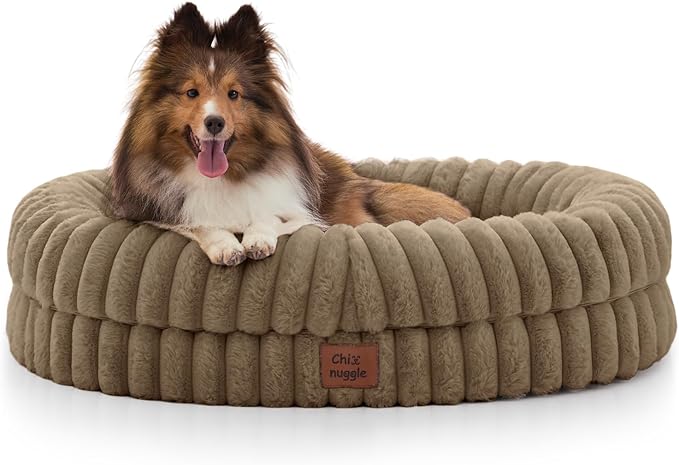 ChiXnuggle Orthopedic Dog Bed, Washable Cover, Faux Fur Bolster Pet Couch | waterproof,egg crate foam,non-slip bottom,for small medium dogs,taupe,30*24*7,dog sofa,puppy bed by SnuggleUpPawsDown