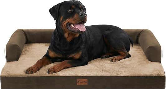 Orthopedic Washable Dog Bed for Extra Large Dogs, 48x30in, Brown | Orthopedic Foam Eases Joint Pressure, Bolsters Supports Head And Neck, Washable Pet Beds, Removable Cover, Non-Slip Bottom by CasaPaw