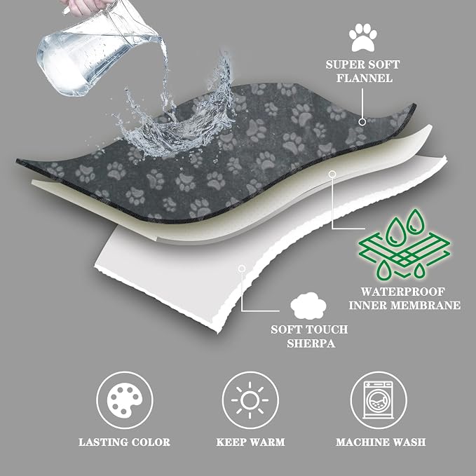 Qeils Dog Blankets for Large Dogs - Waterproof Cat Blanket Washable - Sherpa Fleece Puppy Blanket, Soft Plush Reversible Throw Protector for Bed Couch Car Sofa, 60"X80", Dark Grey - Image 2