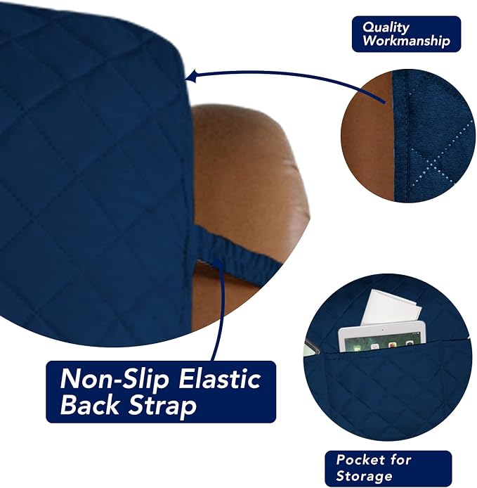 PureFit Reversible Quilted Oversized Recliner Sofa Cover, Water Resistant Furniture Protector, Washable Couch Cover with Elastic Straps for Kids, Pets (Large, Classic Navy/Navy) | Navy/Navy, Water Resistant Couch Protector, Washable Pet Couch Cover wit... - Image 3