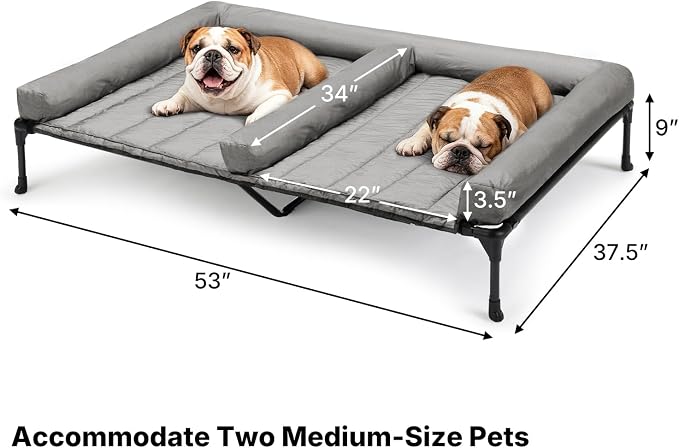 Veehoo Elevated Dog Bed for Two Dogs, Cooling Raised Dog Bed with Removable Waterproof Bolster Mat, 53" x 37.5" Double Dog Bed, Outdoor & Indoor Pet Cot with Breathable Mesh, Non-Slip Feet, Grey - Image 6