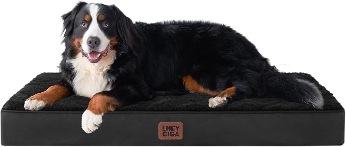 EHEYCIGA Orthopedic Dog Bed Large with Removable Washable Cover, 50IN Black | Egg Crate Foam Support, Durable Oxford fabric, Non-Slip Bottom, Machine Washable, Soft Waterproof Plush Pet Bed Mat For Crate by EHEYCIGA