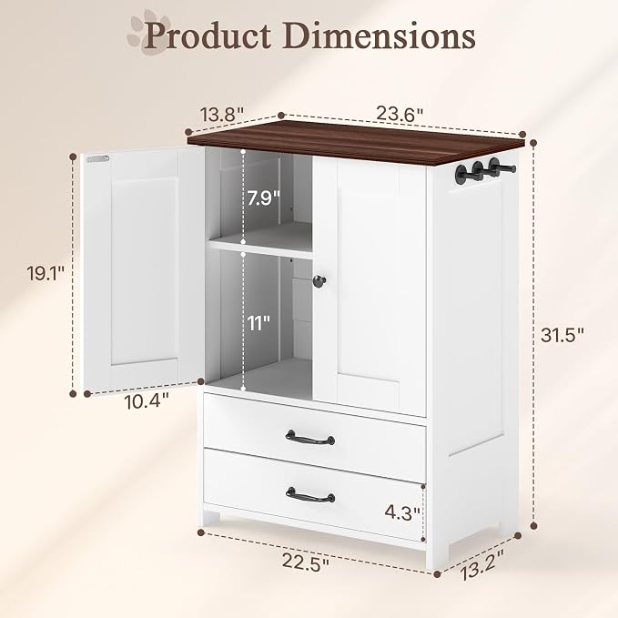 Rovibek Dog Feeding Station with Storage Cabinet - Elevated Dog Bowls with Storage Drawers, Pet Storage Cabinet with Leash Hooks, Pet Organizers for Food & Supplies - Image 2