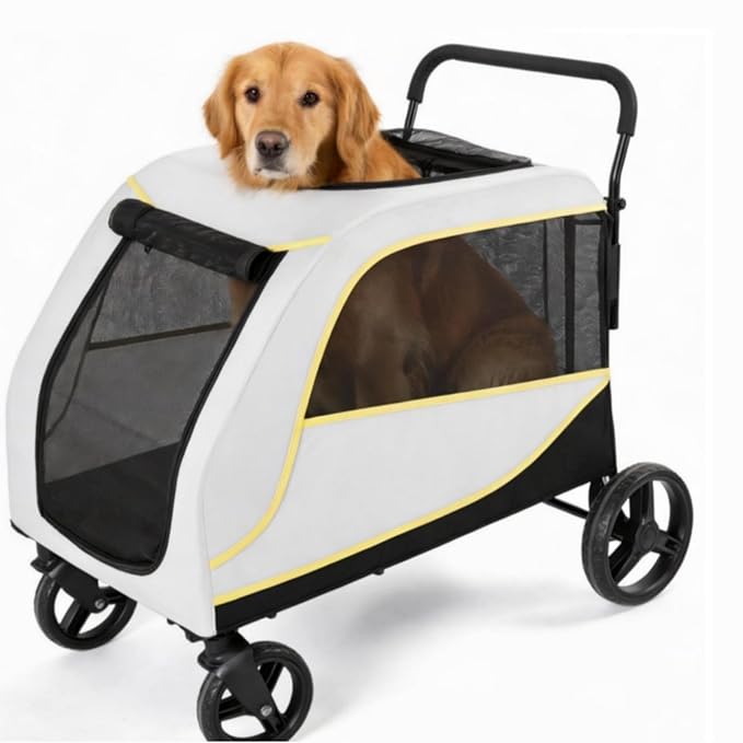 Extra Large Dog Stroller for Large Dogs, 176 Lbs Capacity Pet Stroller with All-Terrain Wheels, Foldable Design & Weather Cover, Luxury Dog Stroller with Air Mesh, Foot Brake & Storage Basket