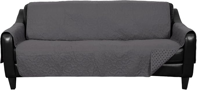 Furhaven Waterproof & Non-Slip Large Sofa/Couch Cover Protector for Dogs, Cats, & Children - Quilted Paw Print Living Room Furniture Cover - Gray, Large Sofa - Image 3