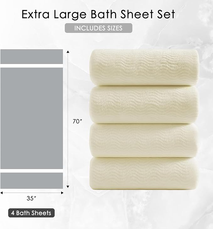 4 Piece Extra Large Bath Towel 35"x70" Oversized Bath Sheet Bath Towel Set for Bathroom Ultra Soft Cozy Highly Absorbent Quick Dry Bathroom Towel for Spa Gym Hotel,Shower Towel for Daily Use,Cream - Image 5